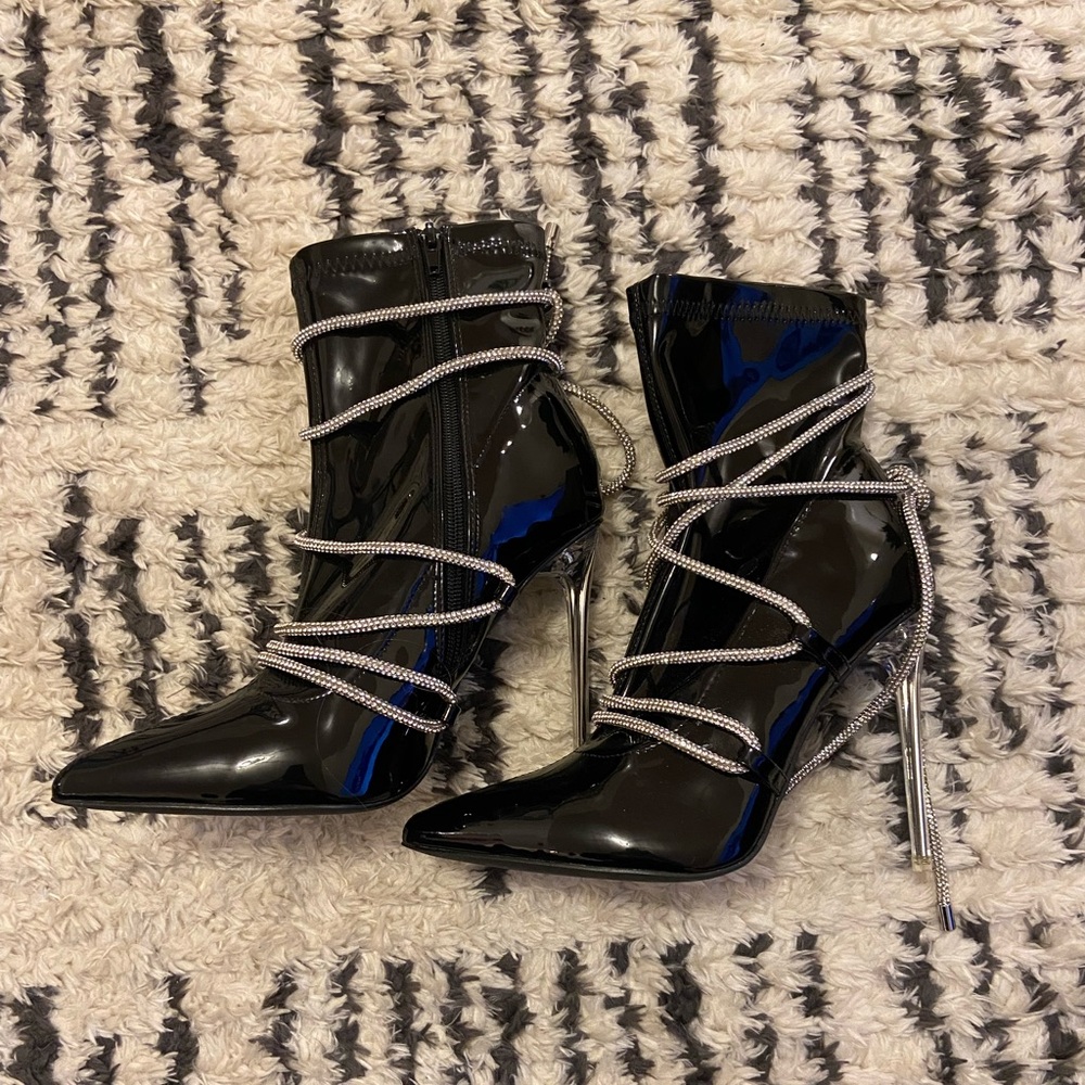 Azalea Wang Diamond Drip Faux Patent Leather Bootie - Picture 9 of 12